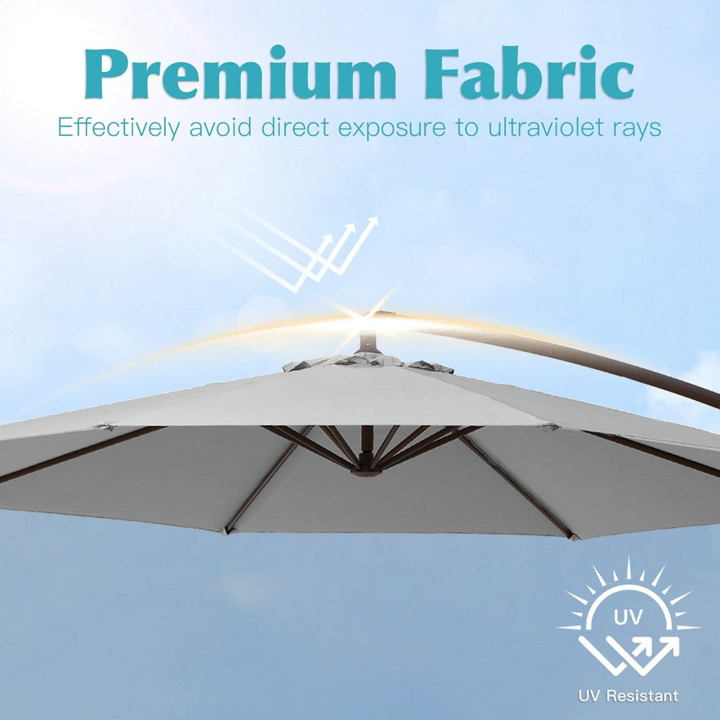 Parasol déporté à manivelle en acier de 3 m avec base lestée