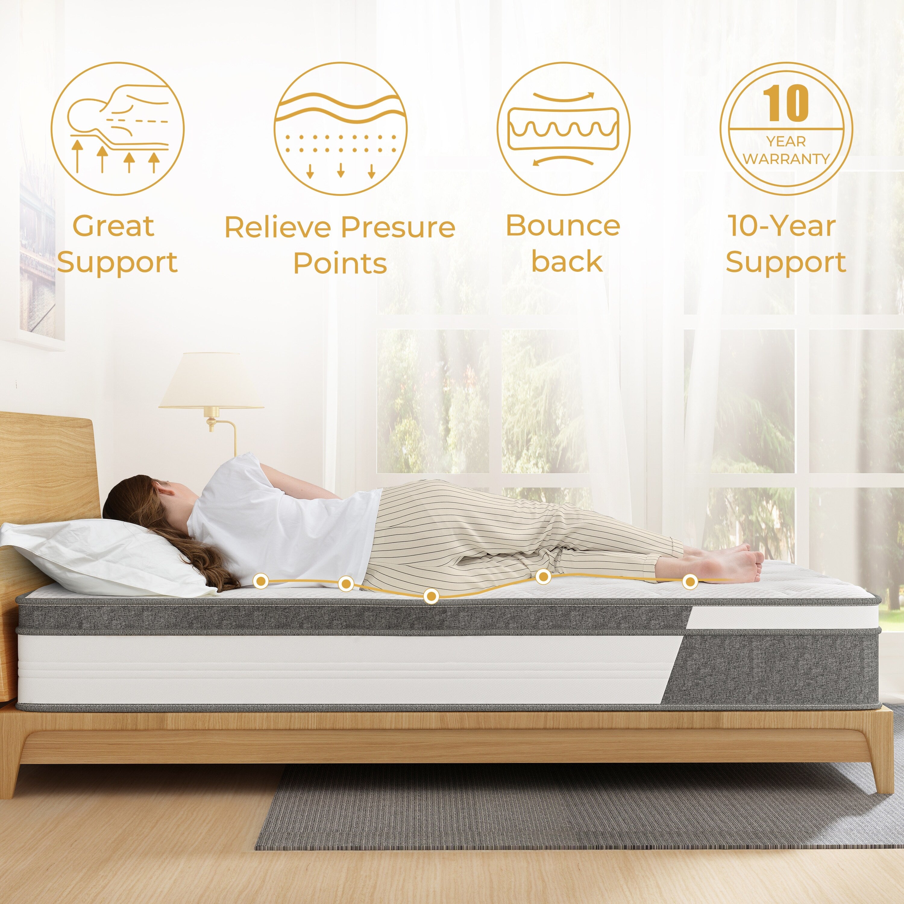 Matelas hybride de 25 cm en mousse à mémoire de forme et ressorts ensachés