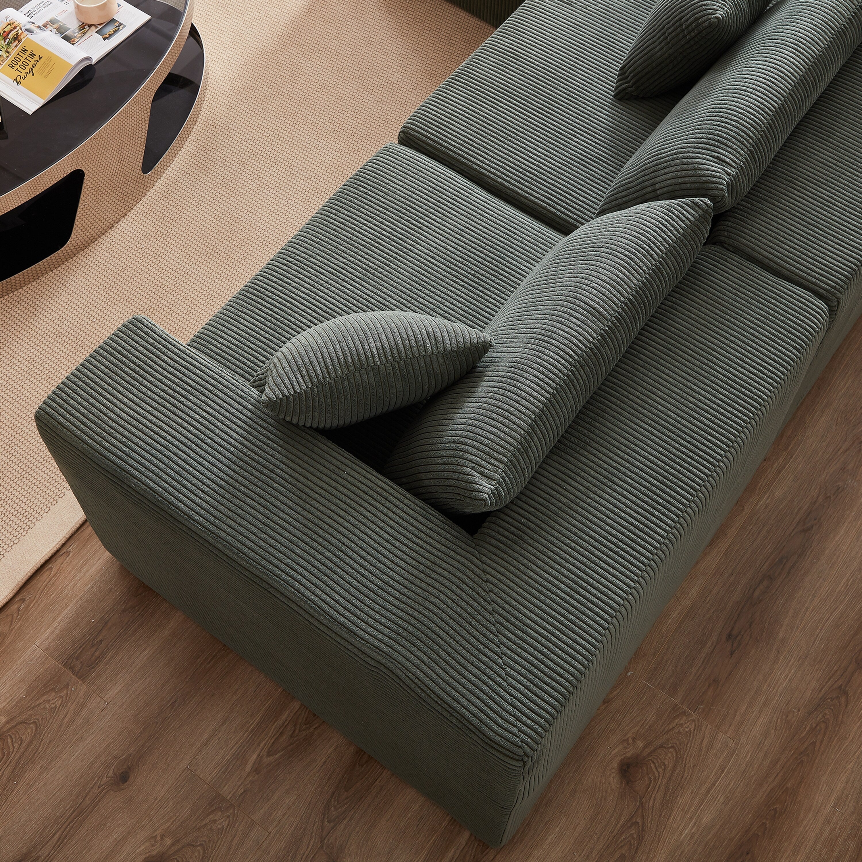 Canapé d'angle modulaire en velours côtelé de 264 cm (104 pouces), ensemble de canapés au sol, canapé compressé rempli de mousse, combinaison libre de 4 pièces