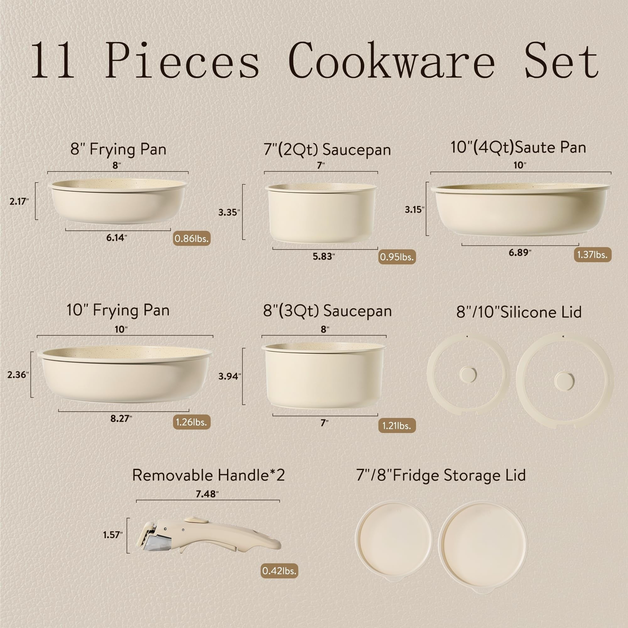 Ensemble de 11 pièces de casseroles et poêles, batterie de cuisine antiadhésive avec poignée amovible, compatible induction