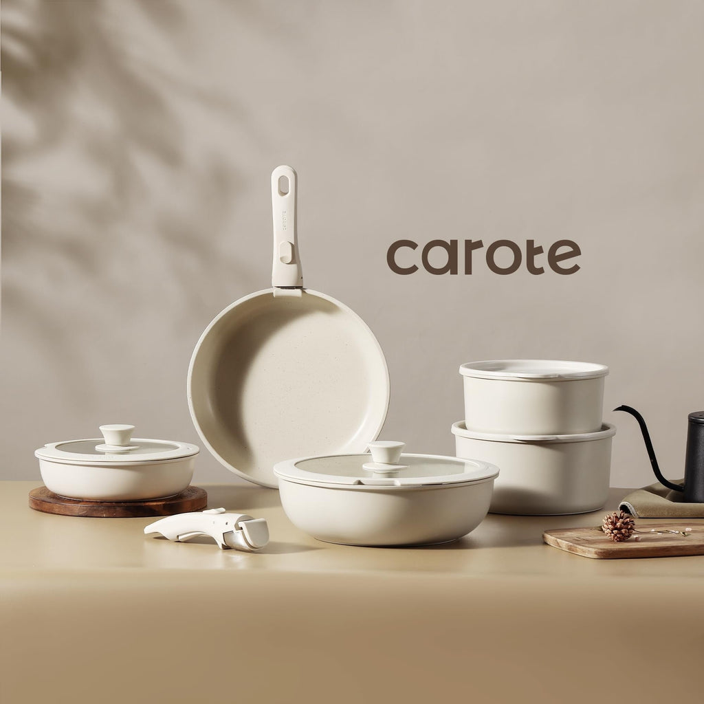 Ensemble de 11 pièces de casseroles et poêles, batterie de cuisine antiadhésive avec poignée amovible, compatible induction