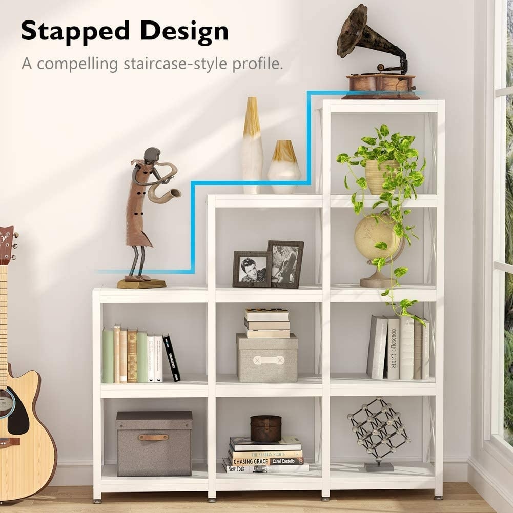 Bibliothèque échelle à 12 étagères, bibliothèque d'angle de style industriel