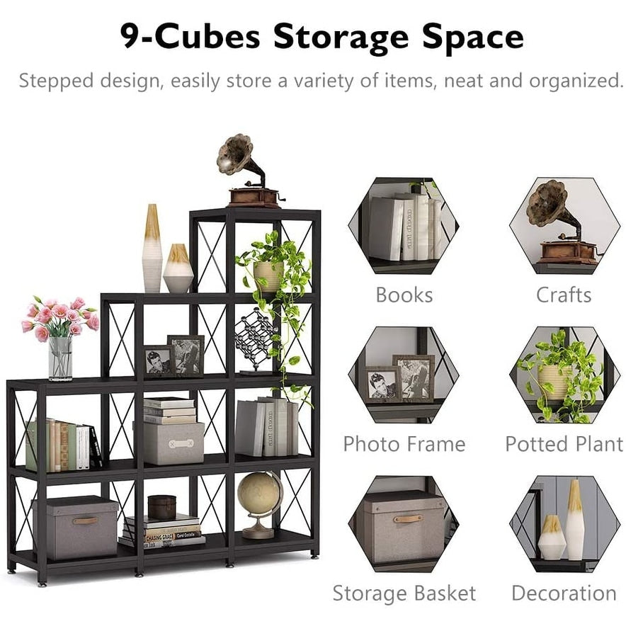 Bibliothèque échelle à 12 étagères, bibliothèque d'angle de style industriel