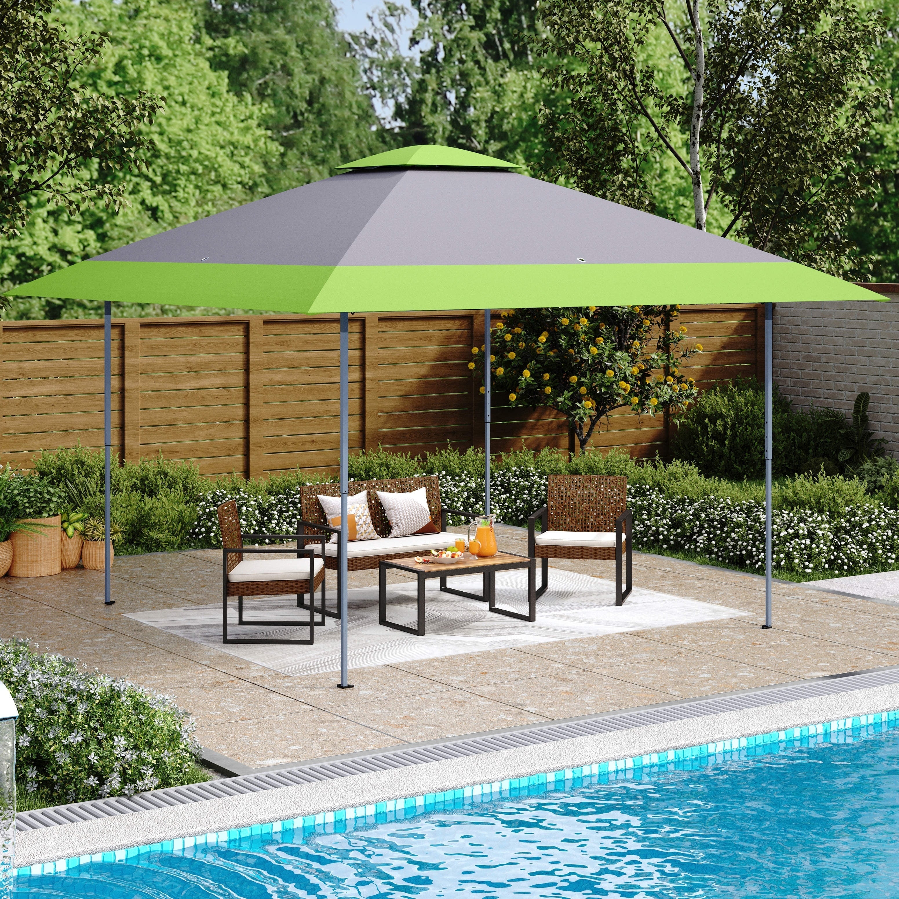 Toit de jardin pliable et renforcé de 4 m x 4 m avec élégant rideau d'angle - 4 m x 4 m
