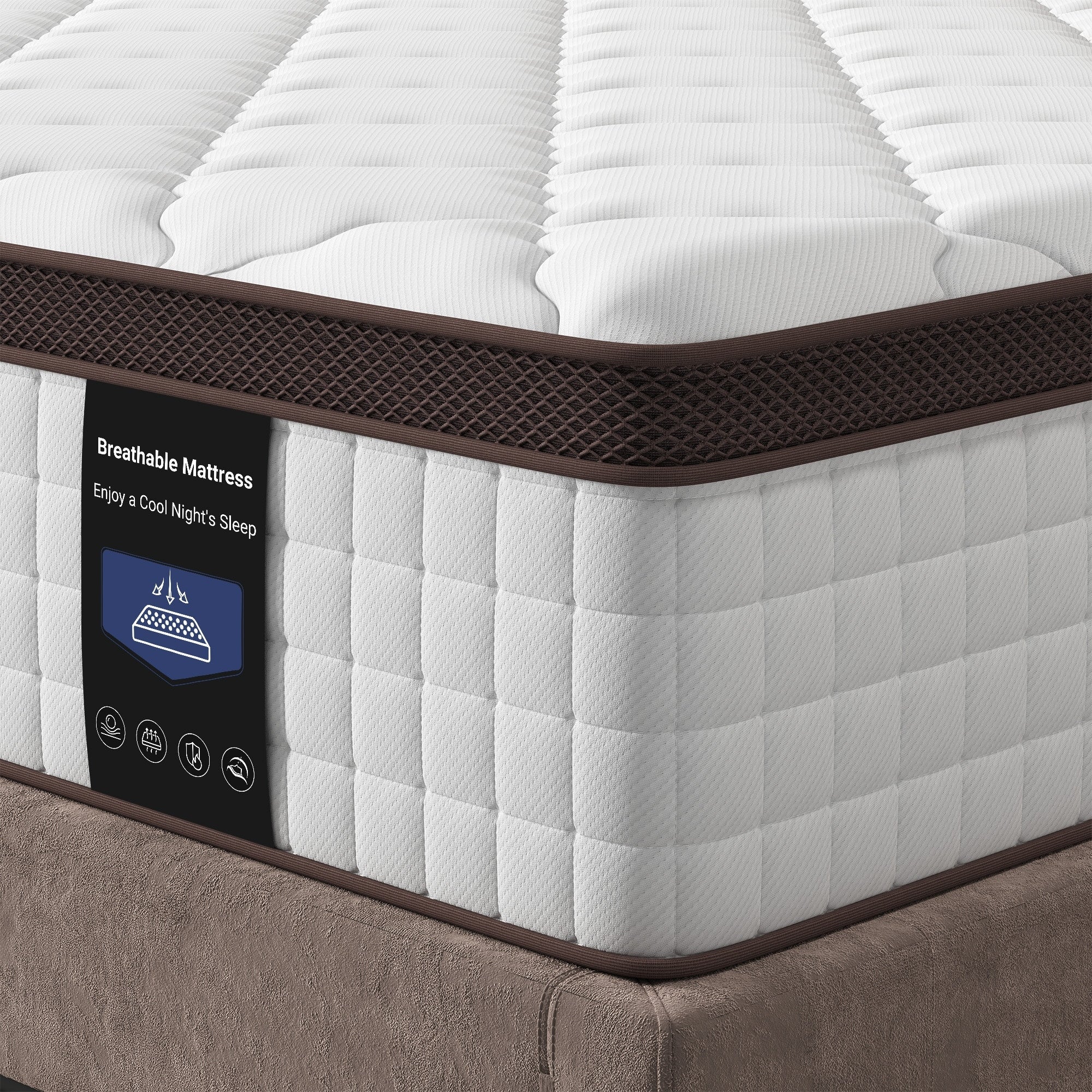 Matelas hybride 14 pouces - Mousse à mémoire de forme infusée de gel de charbon de bambou et ressorts ensachés à 7 zones, fermeté moyenne, essai de 100 nuits