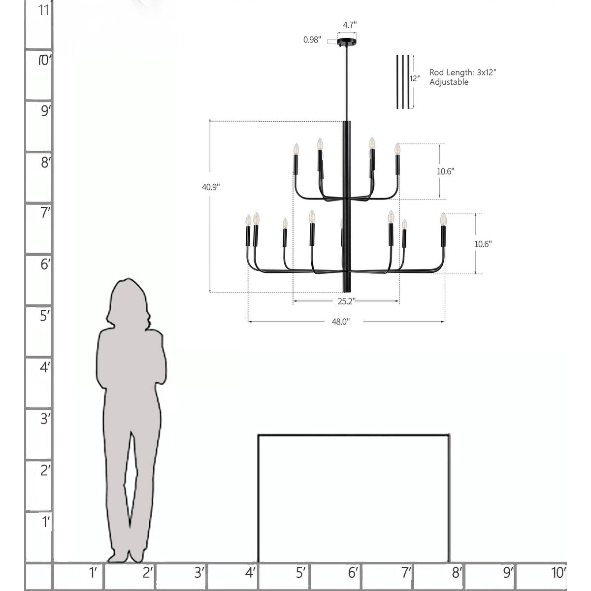 Lustre minimaliste à 15 lumières, style chandelier, 2 niveaux, design ancien - 48