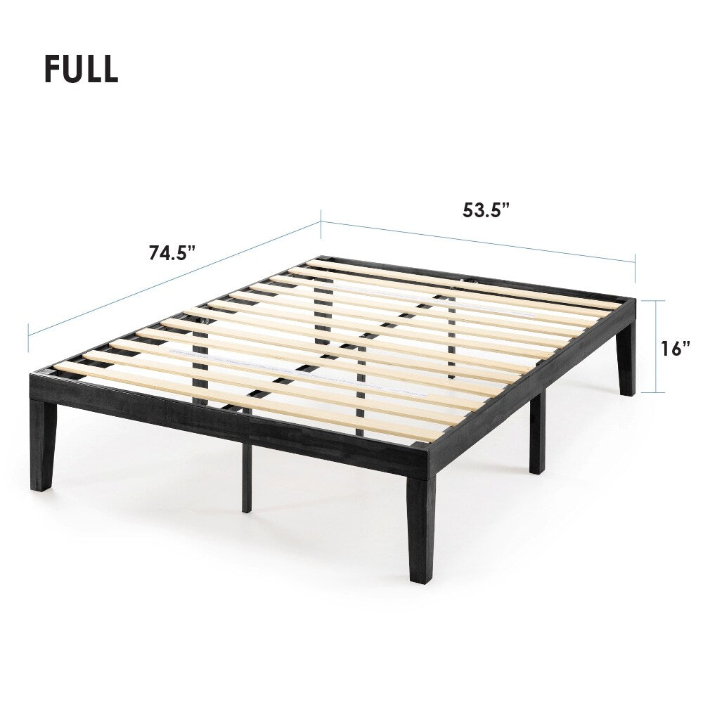 Cadre de lit plateforme classique en bois massif de 16 pouces, disponible en plusieurs finitions