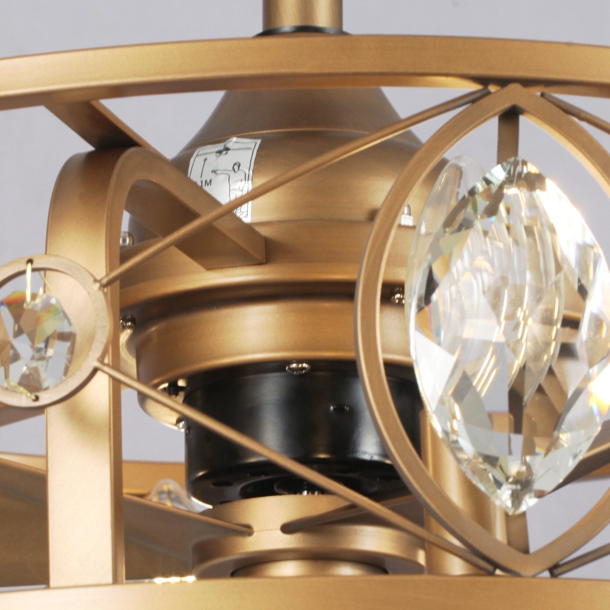 Lustre ventilateur de plafond moderne à cage en cristal de 22 pouces avec télécommande
