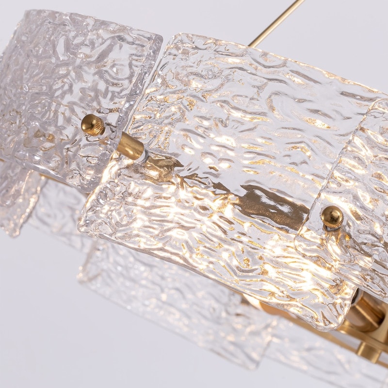 Lustre moderne en cristal doré de 60 cm (23,6 po) avec suspension tambour glamour à 6 lumières, idéal pour îlot de cuisine ou salle à manger.