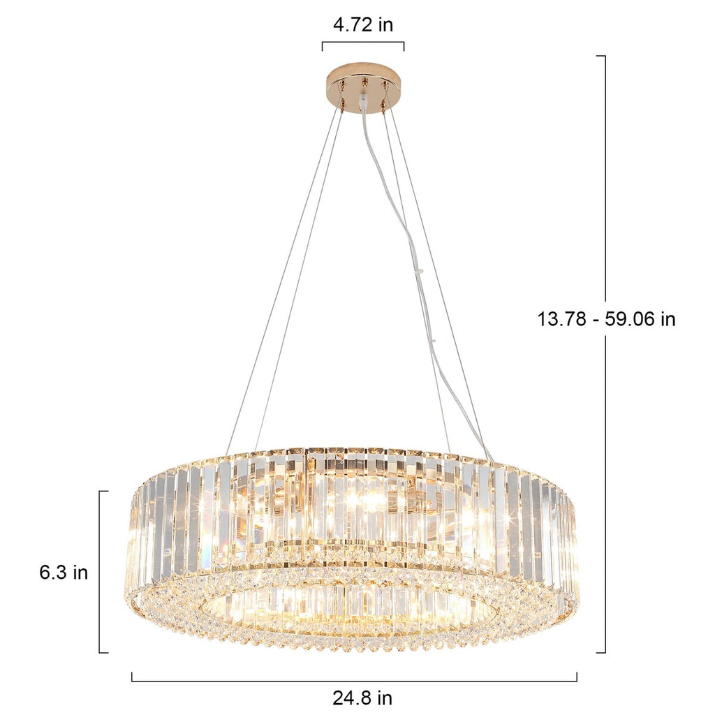 Lustre de style campagnard à 8 lumières de 63 cm (24,8 po), lustre en cristal, lustre tambour pour salle à manger, salon, chambre à coucher et cuisine