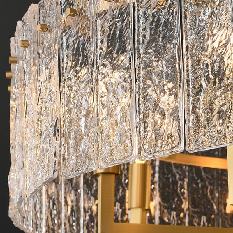 Lustre tambour moderne doré de 66 cm (26 po) en cristal, suspension à 6 lumières avec variateur, verre dépoli, idéal pour îlot de cuisine ou salle à manger.