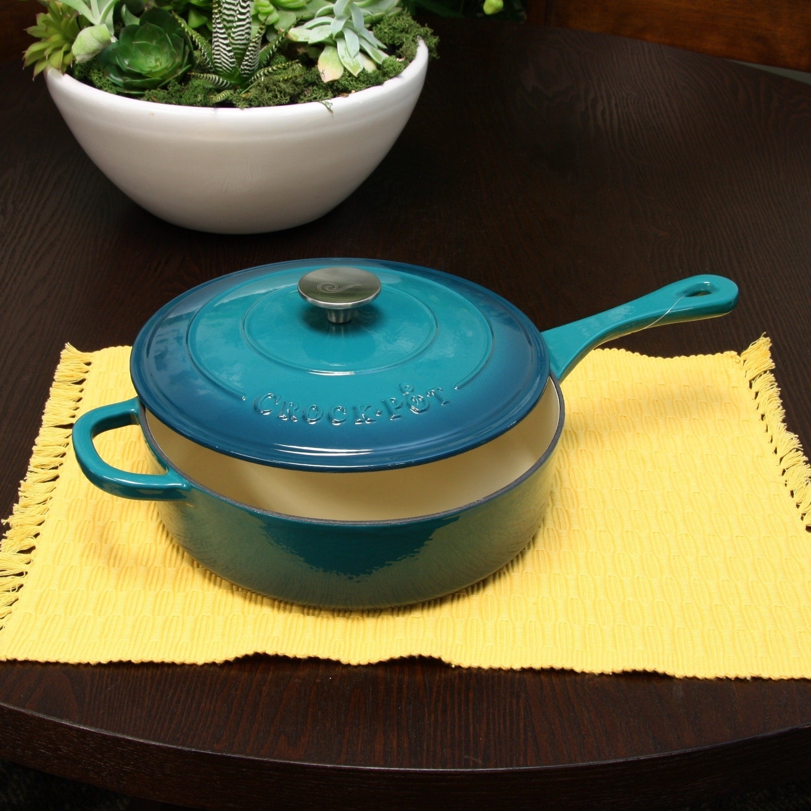 Sauteuse en fonte émaillée de 3,5 litres avec couvercle, coloris turquoise ombré