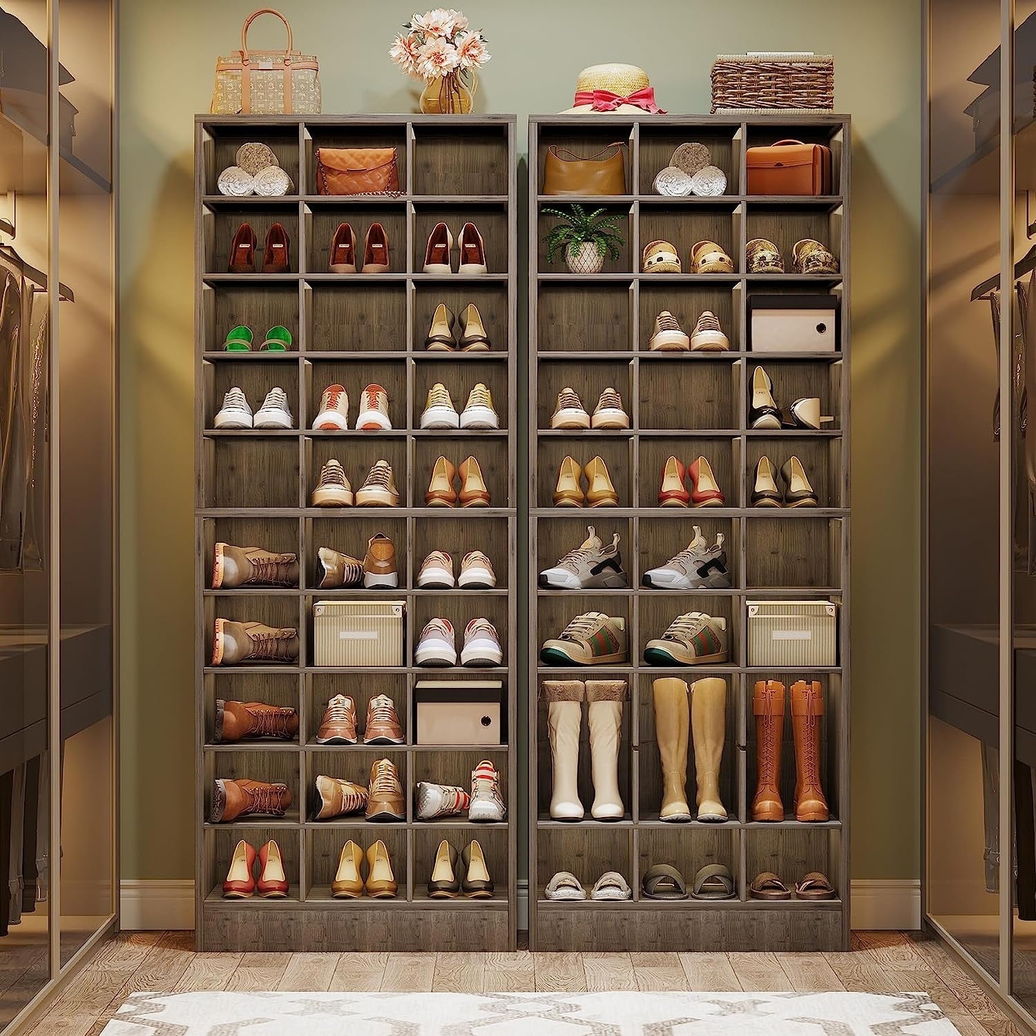 Armoire à chaussures haute pour 30 paires, étagère à chaussures en bois blanc à 10 niveaux pour placard ou entrée - 10 niveaux