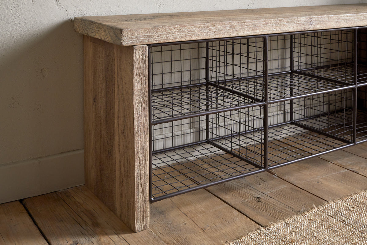 Banc de rangement Abha en bois et fer recyclés - Naturel