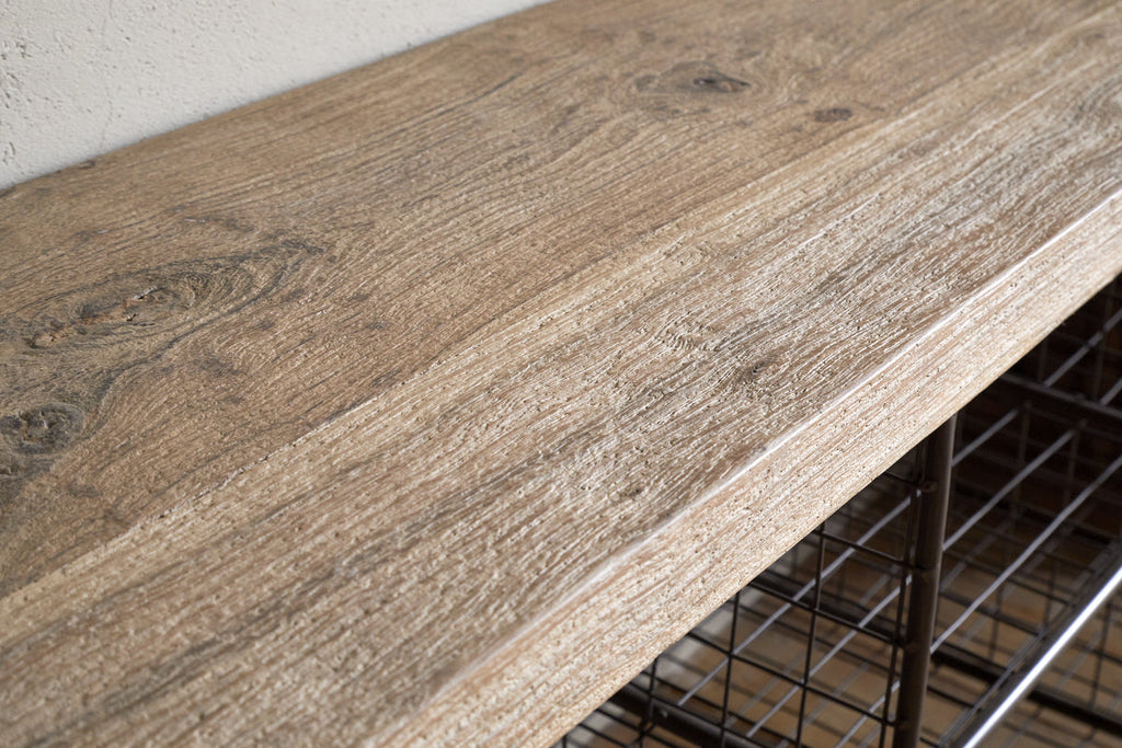 Banc de rangement Abha en bois et fer recyclés - Naturel