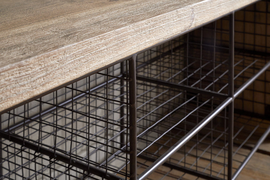 Banc de rangement Abha en bois et fer recyclés - Naturel