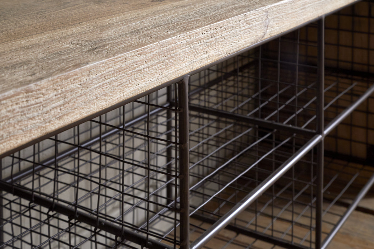 Banc de rangement Abha en bois et fer recyclés - Naturel