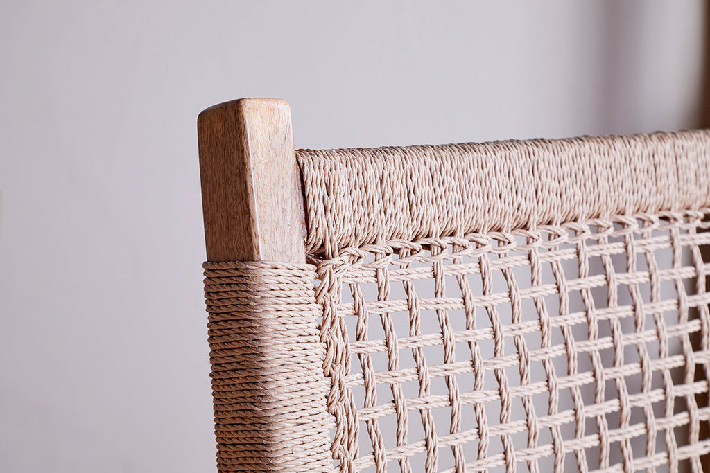 Chaise de comptoir en bois de manguier et corde Aamani - Naturel