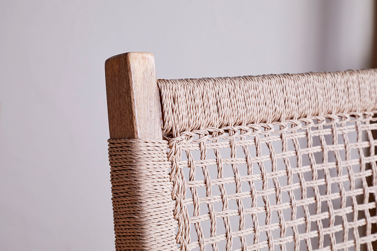 Chaise de comptoir en bois de manguier et corde Aamani - Naturel