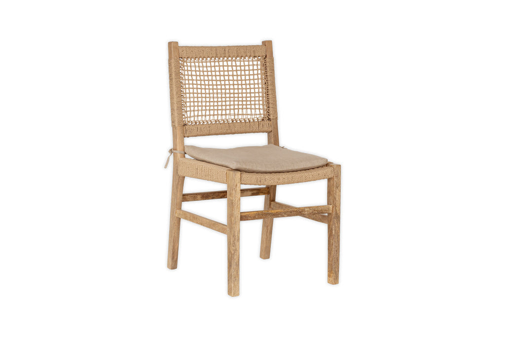 Chaise de salle à manger en bois de manguier et corde Aamani - Naturel