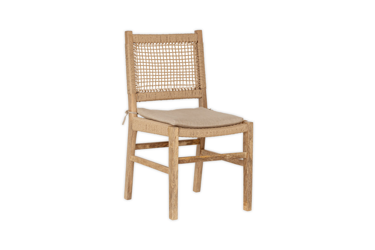 Chaise de salle à manger en bois de manguier et corde Aamani - Naturel