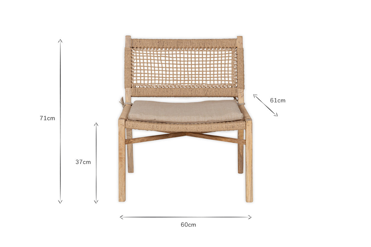 Chaise d'appoint en bois de manguier et corde Aamani - Naturel