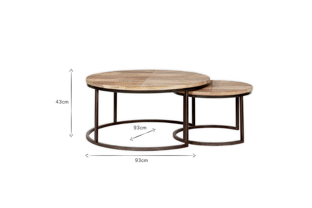 Tables basses gigognes Aasha en bois de manguier sculpté et fer - Naturel - (Lot de 2)