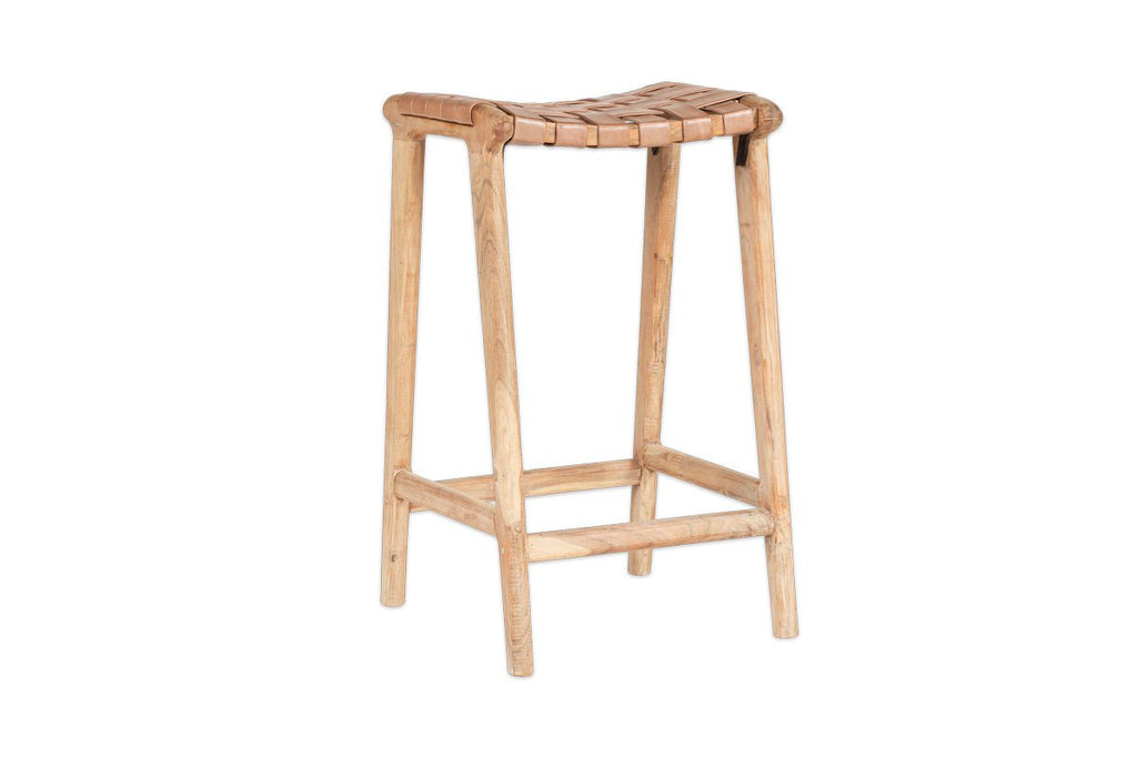 Tabouret de bar Adembi en cuir tressé