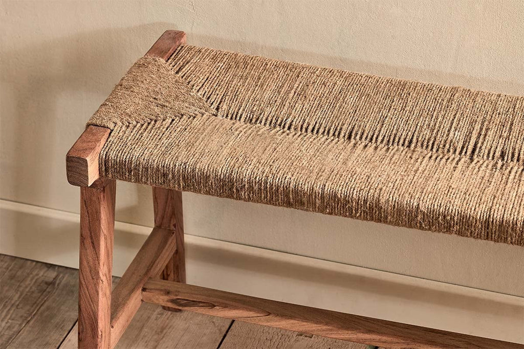 Banc en acacia et jute tressé d'Amhara