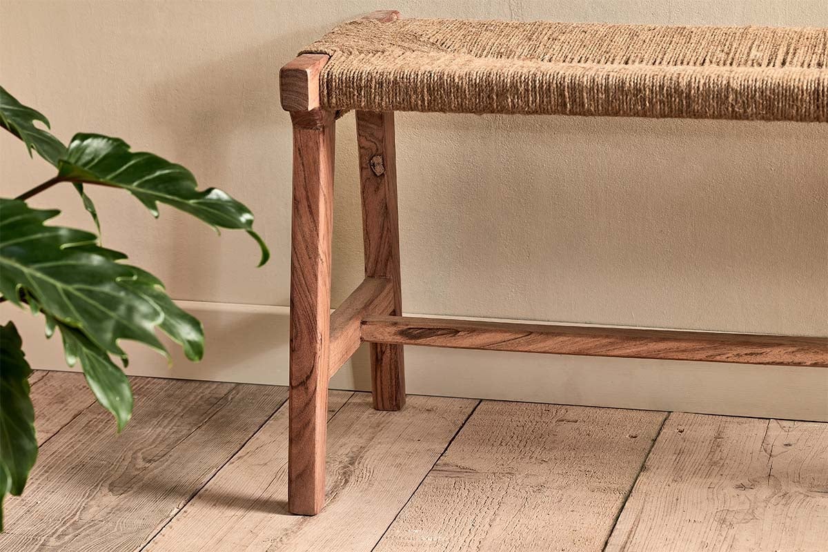 Banc en acacia et jute tressé d'Amhara