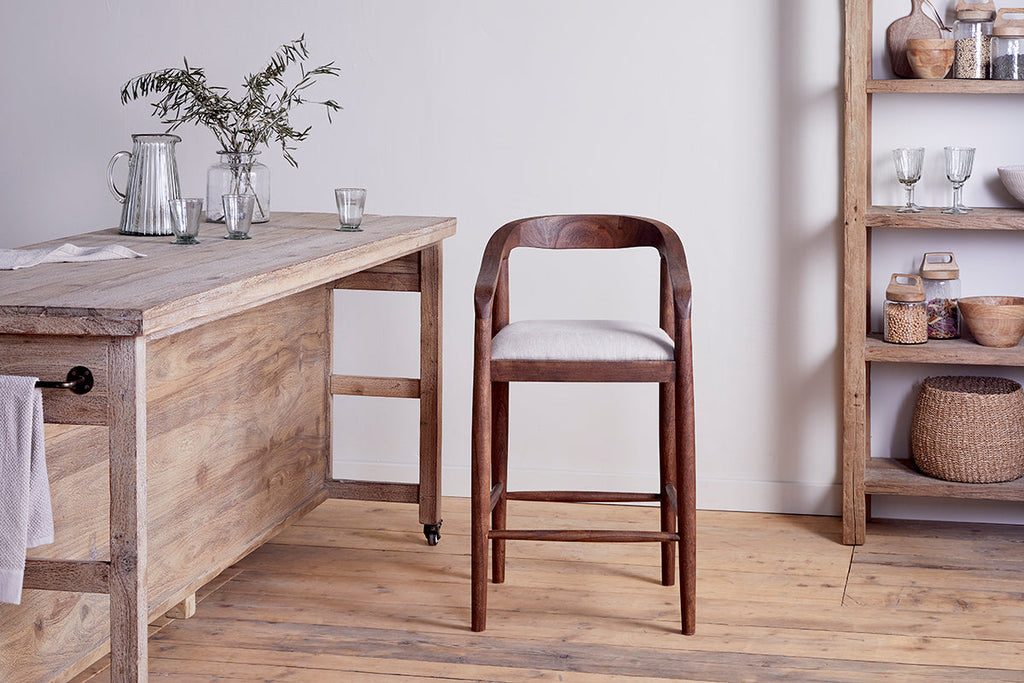 Chaise de comptoir Anbu en acacia rembourrée - Noyer lavé