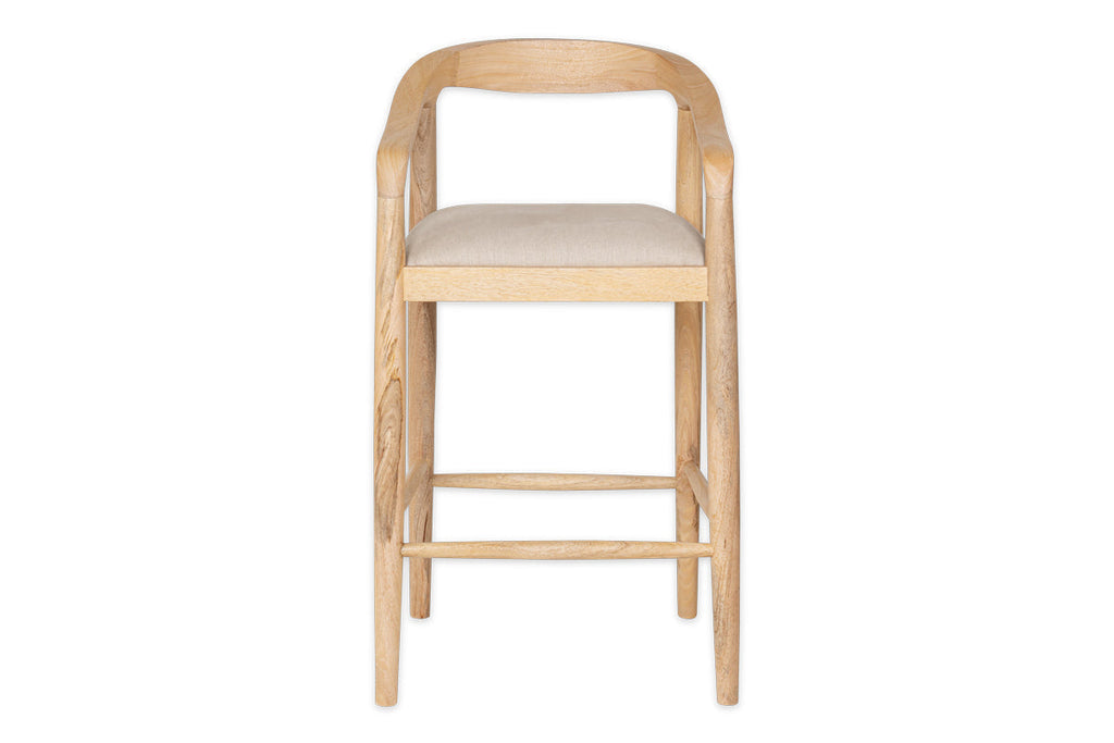 Chaise de comptoir Anbu en bois de manguier naturel, revêtue de tissu - Naturel