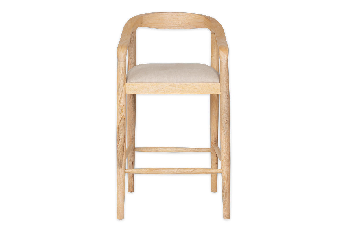 Chaise de comptoir Anbu en bois de manguier naturel, revêtue de tissu - Naturel
