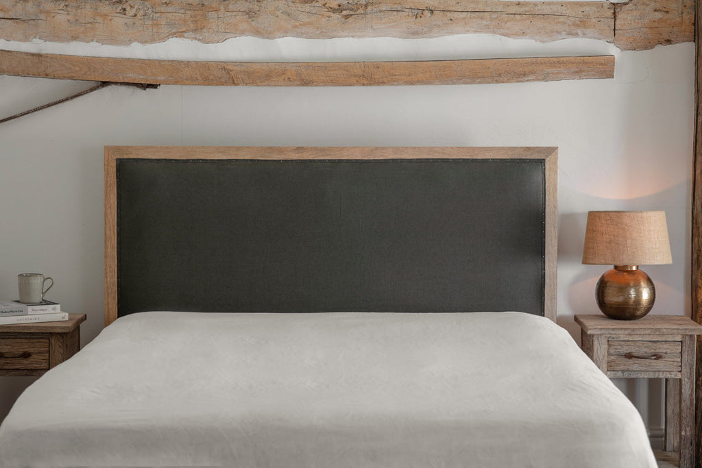 Tête de lit capitonnée en lin Anesha - Vert olive