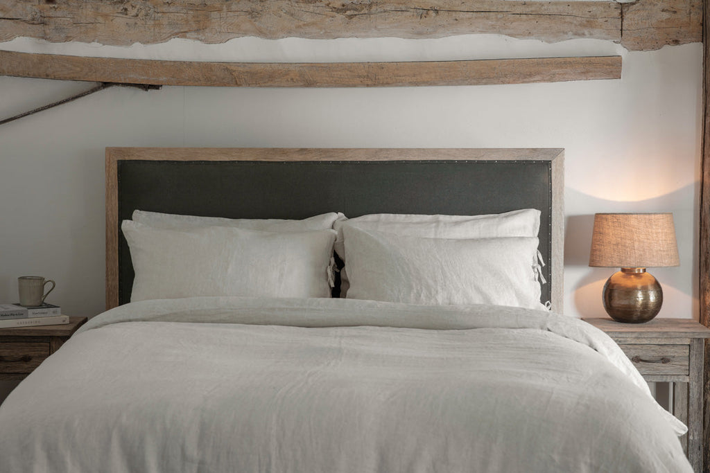 Tête de lit capitonnée en lin Anesha - Vert olive