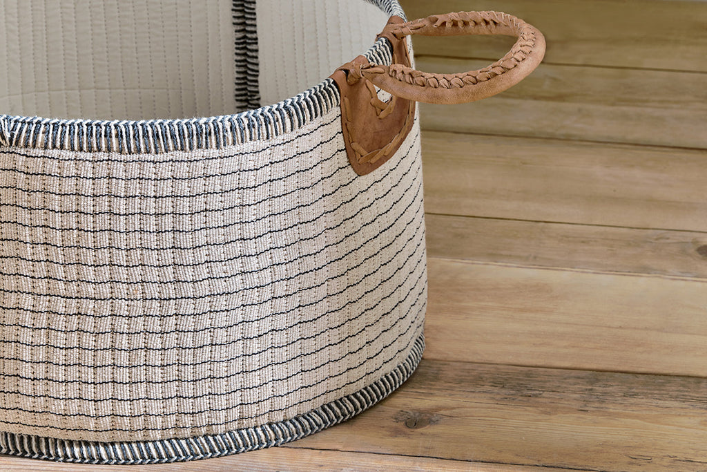 Panier Anjuli en jute et coton - Blanc cassé et noir