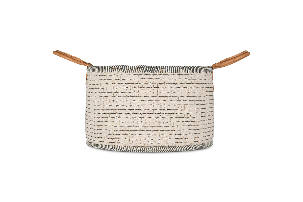 Panier Anjuli en jute et coton - Blanc cassé et noir