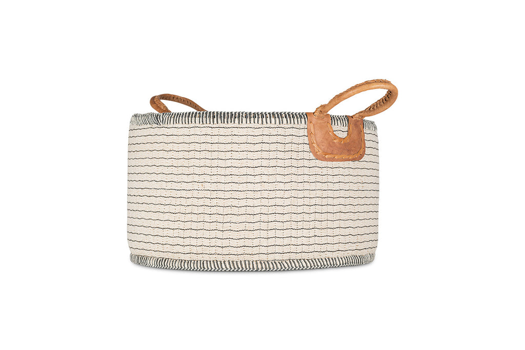 Panier Anjuli en jute et coton - Blanc cassé et noir