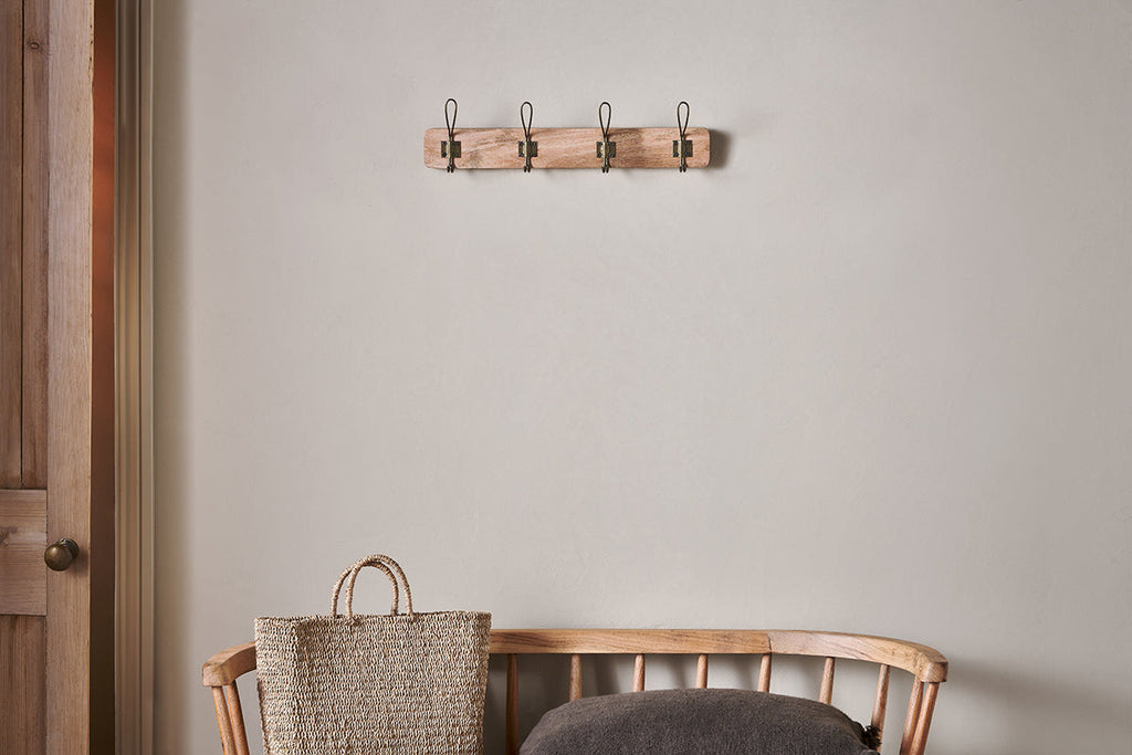 Crochets Ankita en bois de manguier et fer - Laiton naturel et antique - Petit