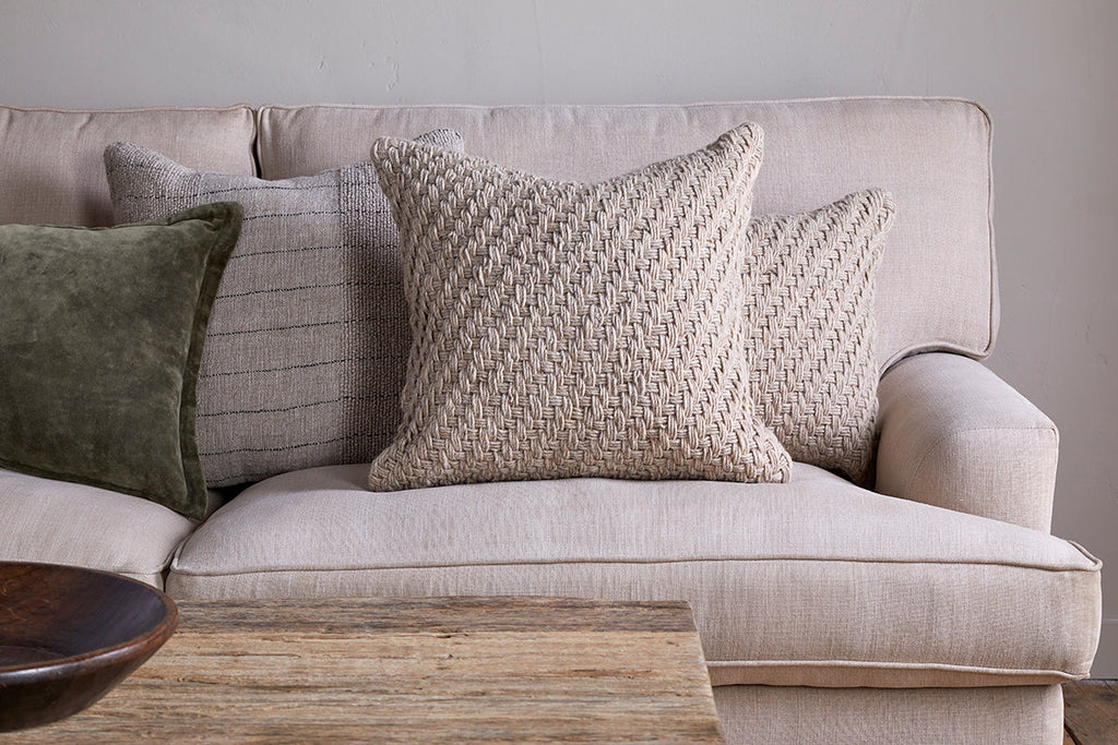 Housse de coussin Atifa en coton et laine - Naturel
