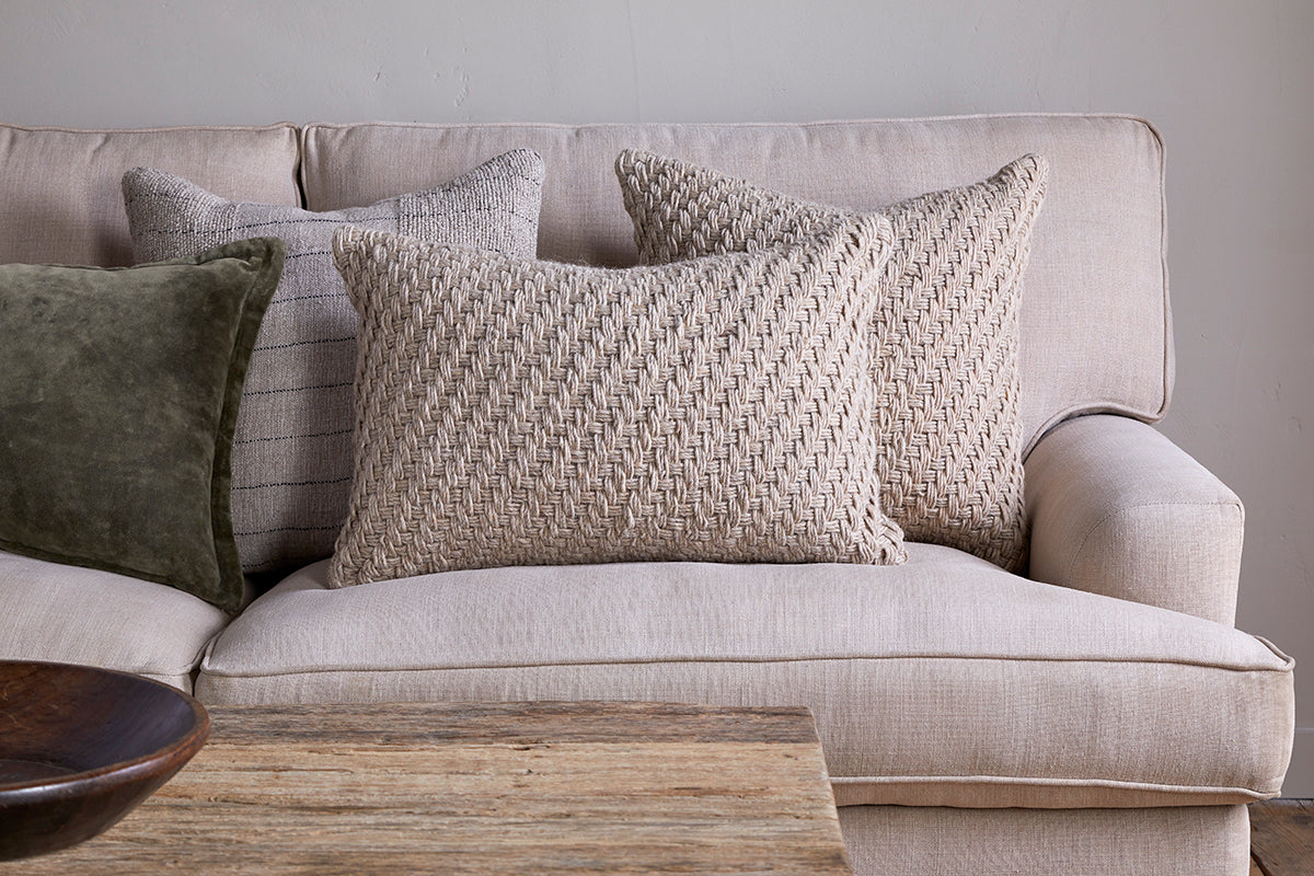 Housse de coussin Atifa en coton et laine - Naturel