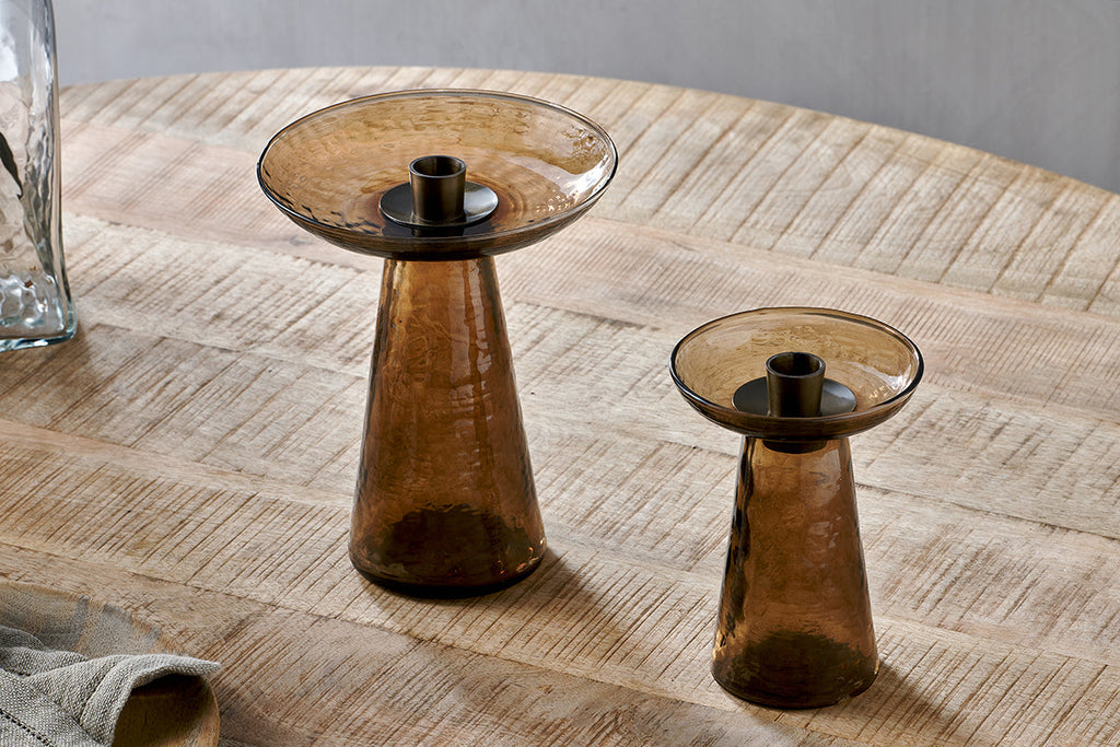 Bougeoir en verre recyclé Avyn - Ambre fumé