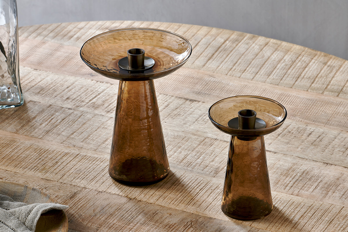Bougeoir en verre recyclé Avyn - Ambre fumé