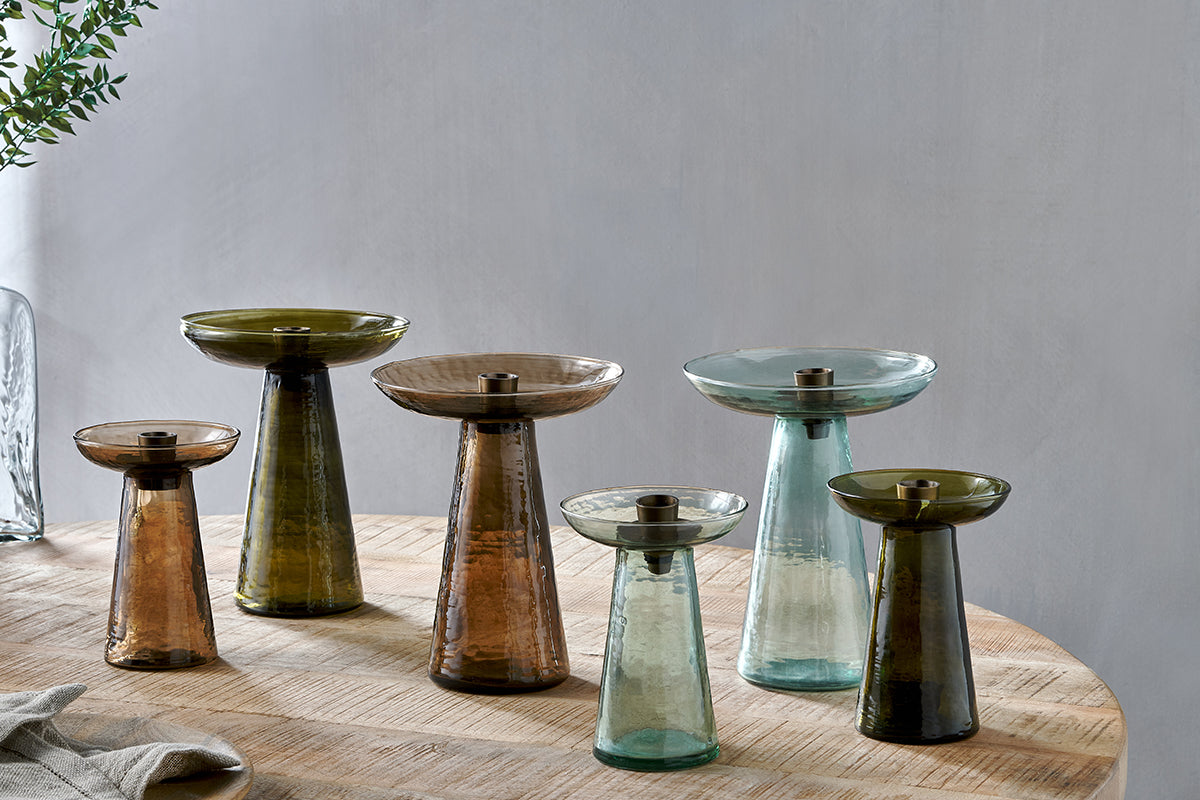 Bougeoir en verre recyclé Avyn - Ambre fumé