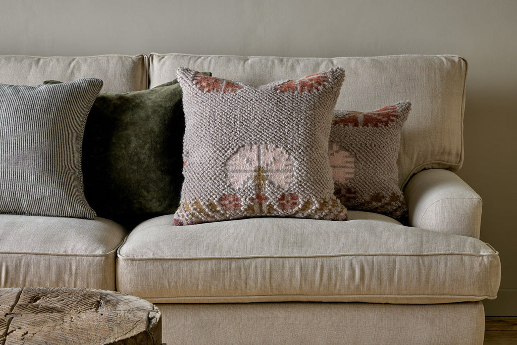 Housse de coussin Bagru en laine et coton - Gris clair