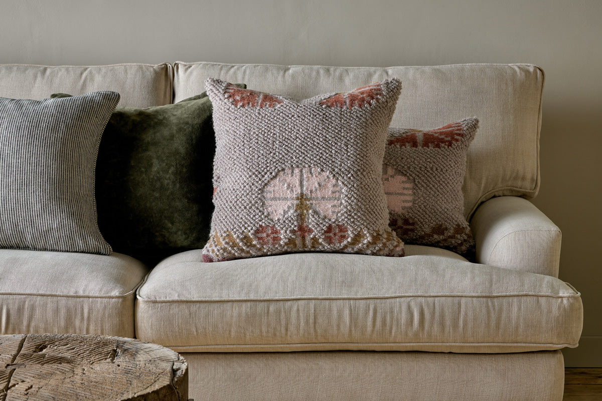 Housse de coussin Bagru en laine et coton - Gris clair