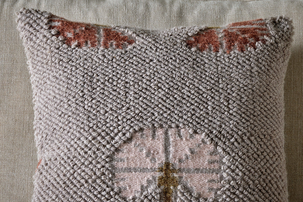 Housse de coussin Bagru en laine et coton - Gris clair