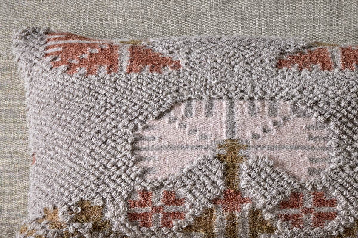 Housse de coussin Bagru en laine et coton - Gris clair