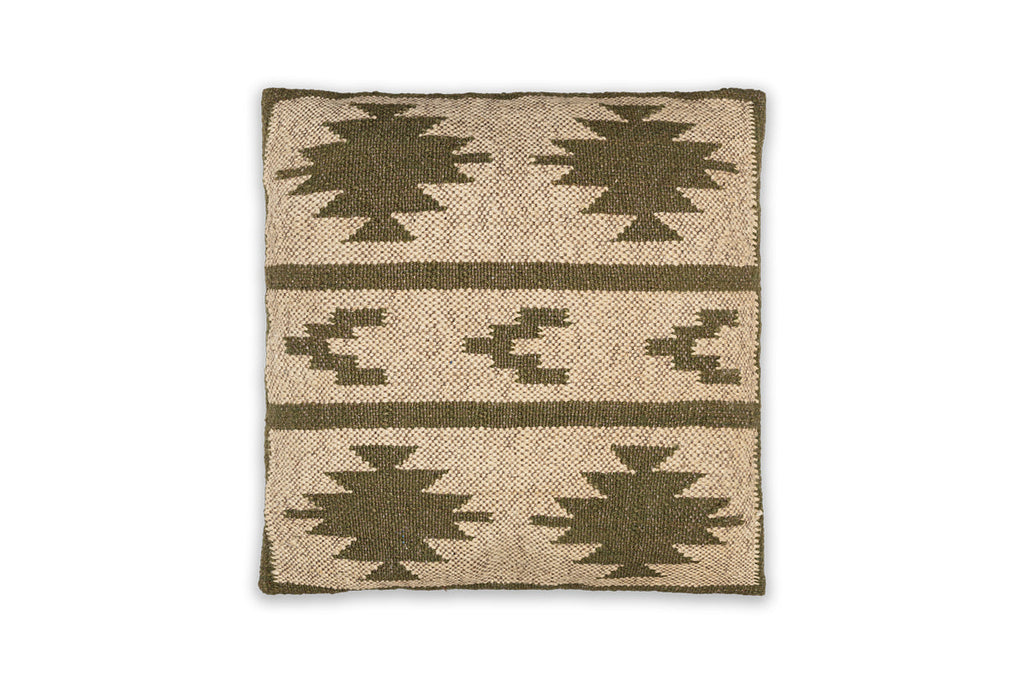 Housse de coussin Bhumi en laine et jute - Vert mousse