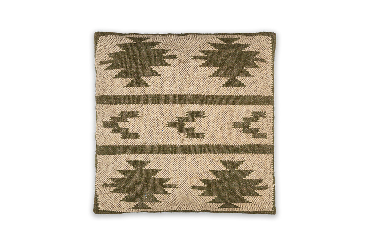 Housse de coussin Bhumi en laine et jute - Vert mousse